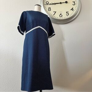 Vintage Navy and White Polka Dot Midi Dress